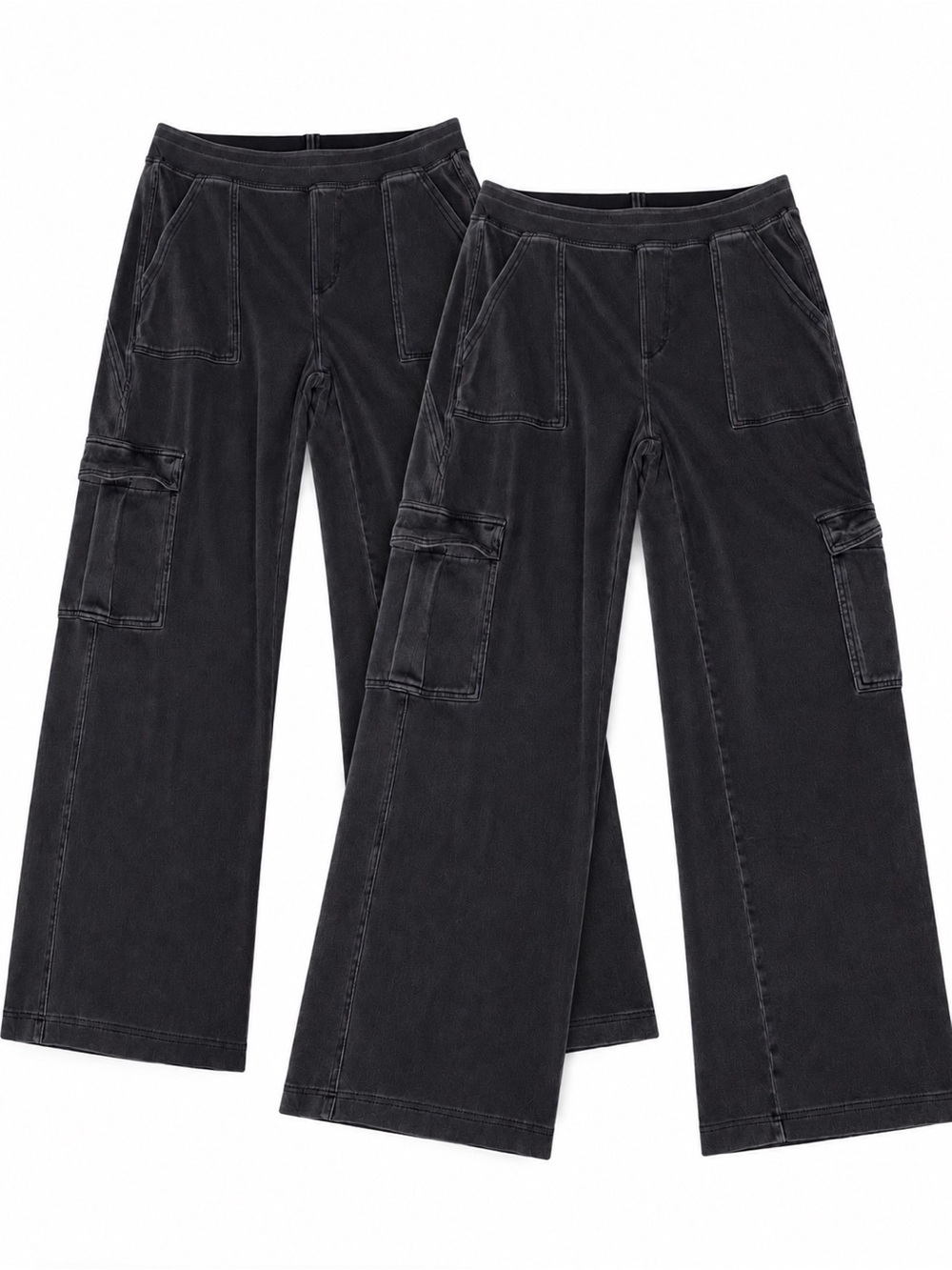 Halara Black Wide Leg Super Soft Cargo Pants Size L Two Pair Bundle EUC